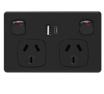 Australian Standard Dual Wall Socket with USB Ports & 2-Gang Switch