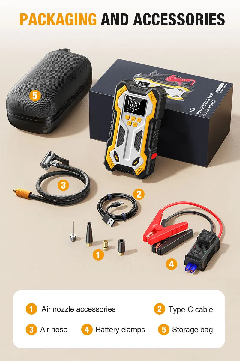 7000A Portable Car Jump Starter & 160PSI Tire Inflator for Emergency