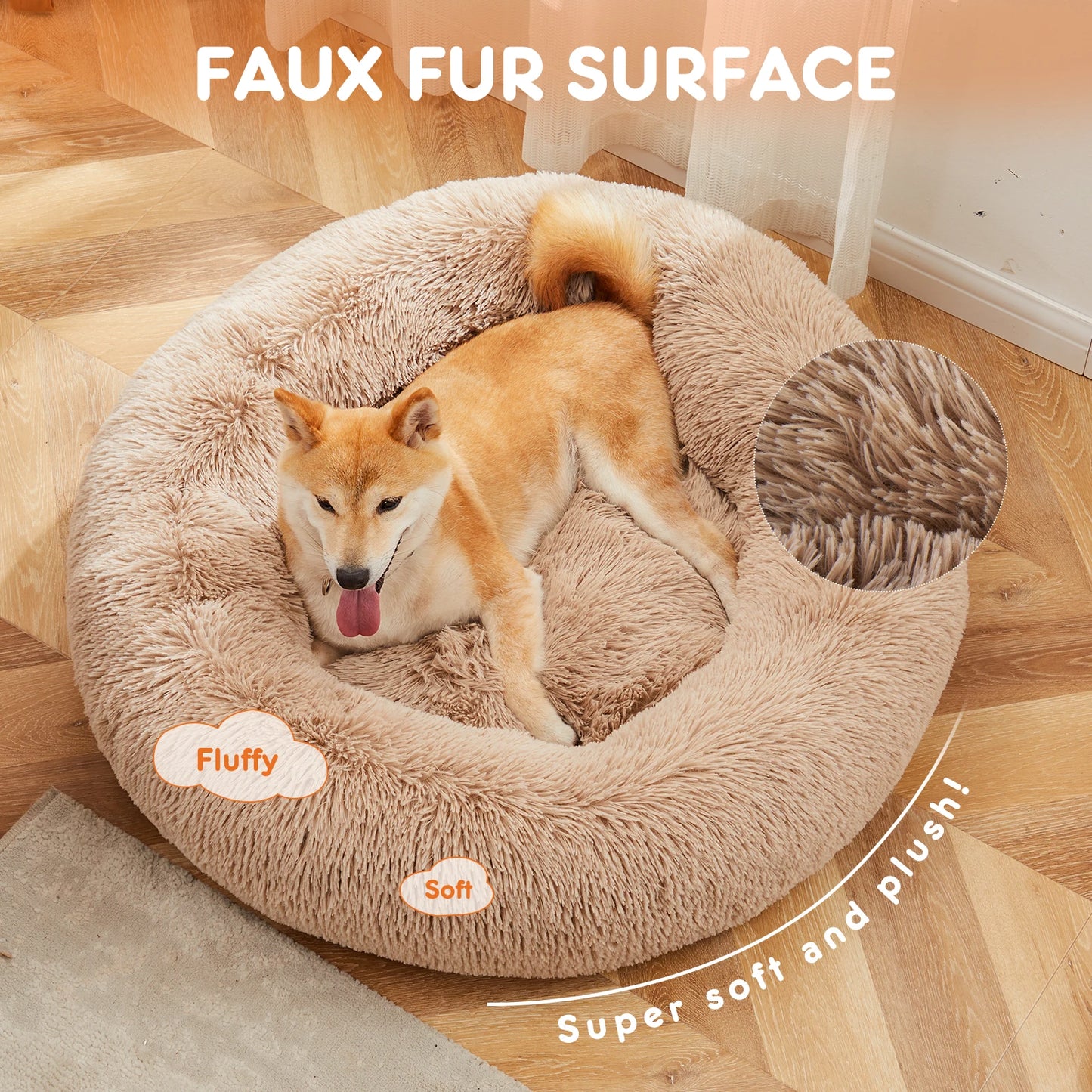 Calming Plush Dog Bed - Ultra-Soft Anti-Slip Washable Pet Bed for Dogs