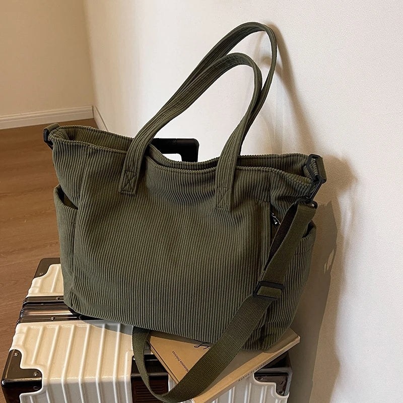 Striped Corduroy Tote