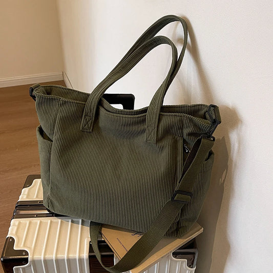 Striped Corduroy Tote
