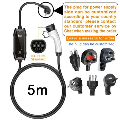 Portable EV Charger Type 1 & 2 - 3.5KW Adjustable Electric Car Charging Cable