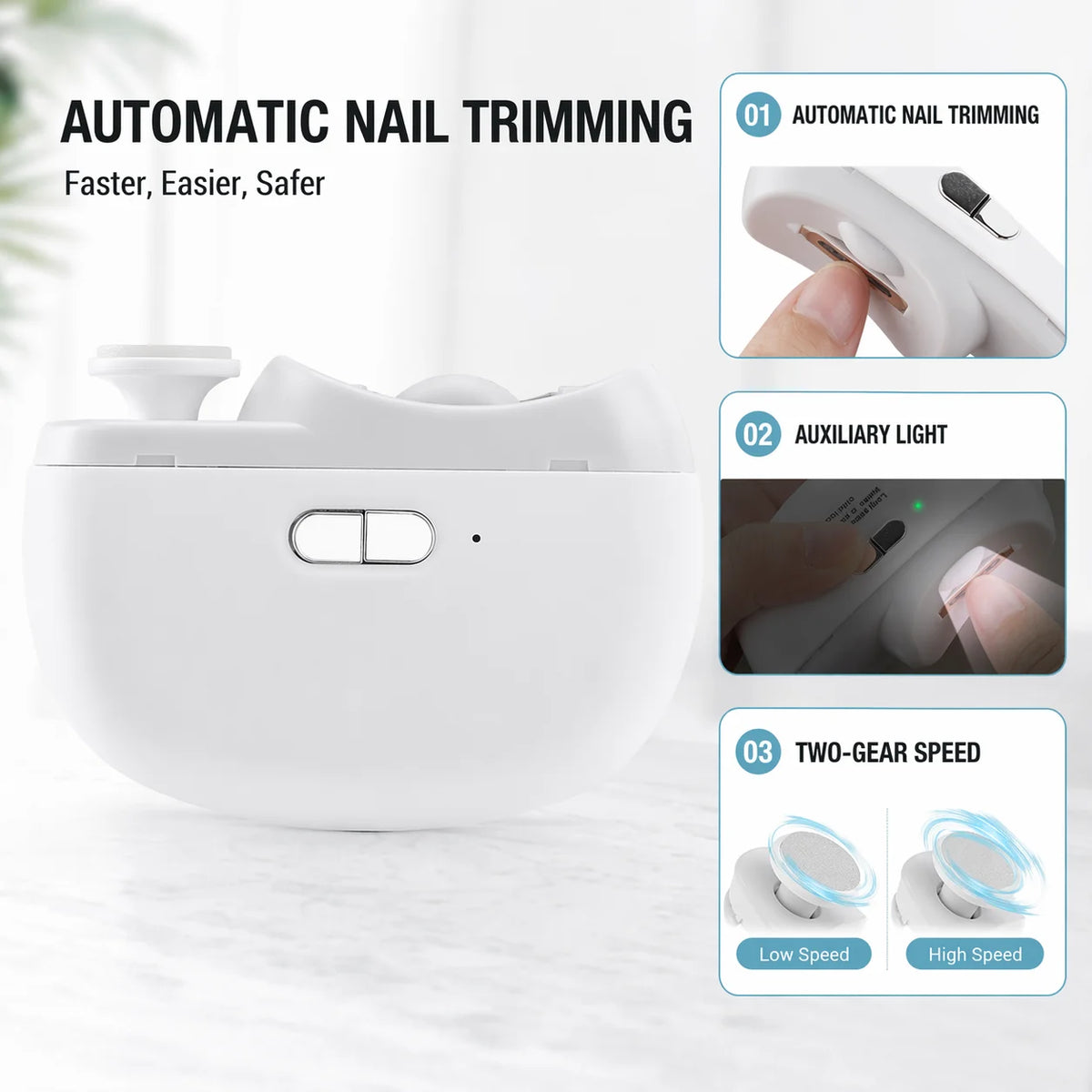 Electric Automatic Nail Trimmer and Polisher - USB Rechargeable Nail Care Device