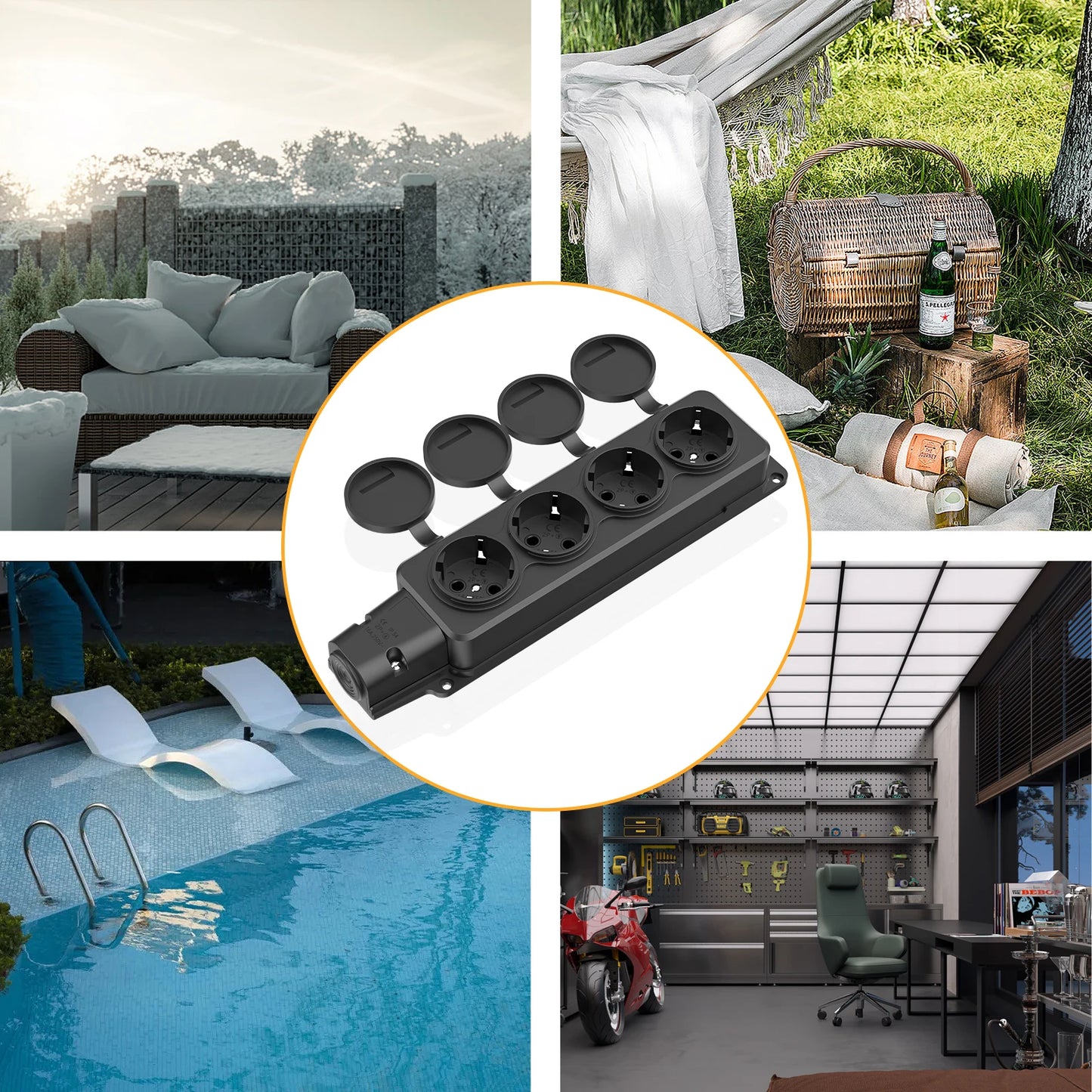 IP54 Waterproof German Standard Outdoor Power Socket - 16A 3500W Extension