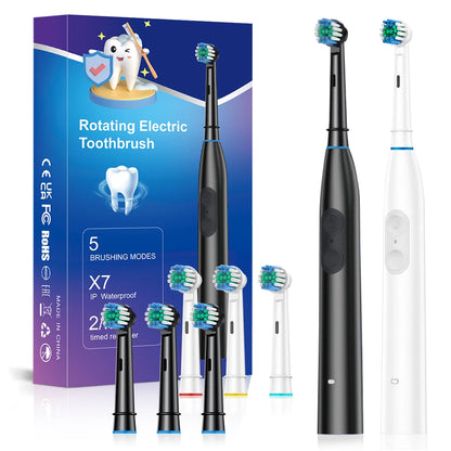 Dual-Button Electric Rotating Toothbrush with 5 Cleaning Modes and Smart Timer