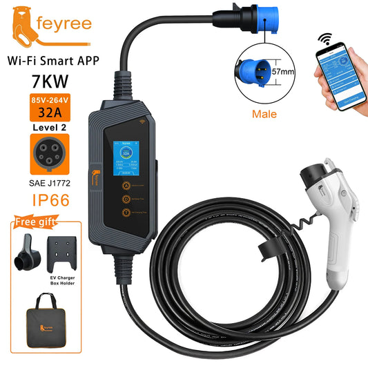 7KW Portable EV Charger Type 1 - Smart App & WiFi Control