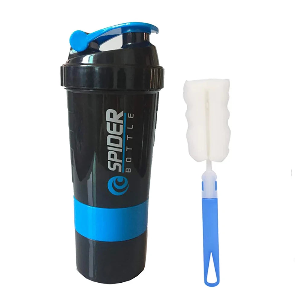 3-Layer Portable Protein Shaker Bottle - Leak-Proof Gym Mixing Cup - 16