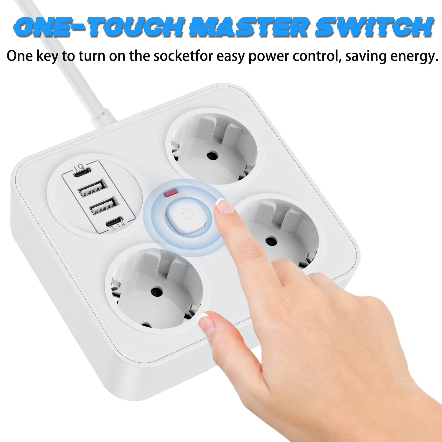 7-in-1 European Power Strip with 4 USB Ports & Surge Protection - 11