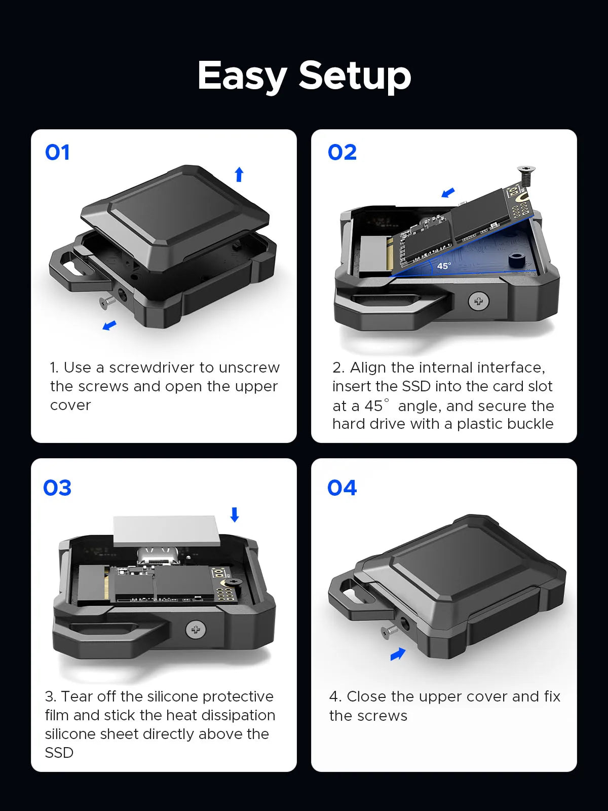 M.2 NVMe SSD Enclosure 2230 - 10Gbps Portable External USB-C Case - 12