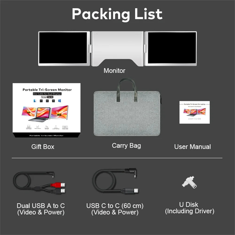 Dual Screen Laptop Monitor Extender - FHD Portable Sub-Monitor for PC