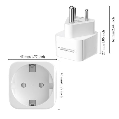 EU to India Plug Adapter - 2-Pin to 3-Pin Travel Power Converter