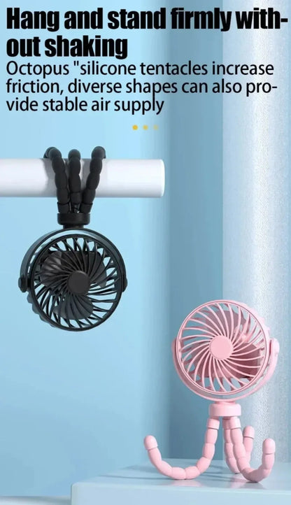 Portable Octopus Baby Stroller Fan - Flexible Tripod USB Rechargeable Fan