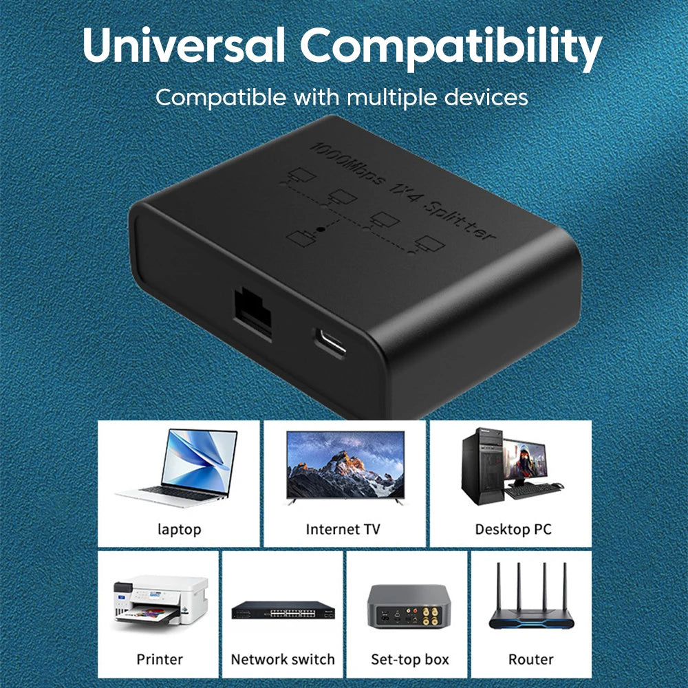 5-Port Gigabit Ethernet Switch - High-Speed RJ45 Network Splitter & Adapter - 6