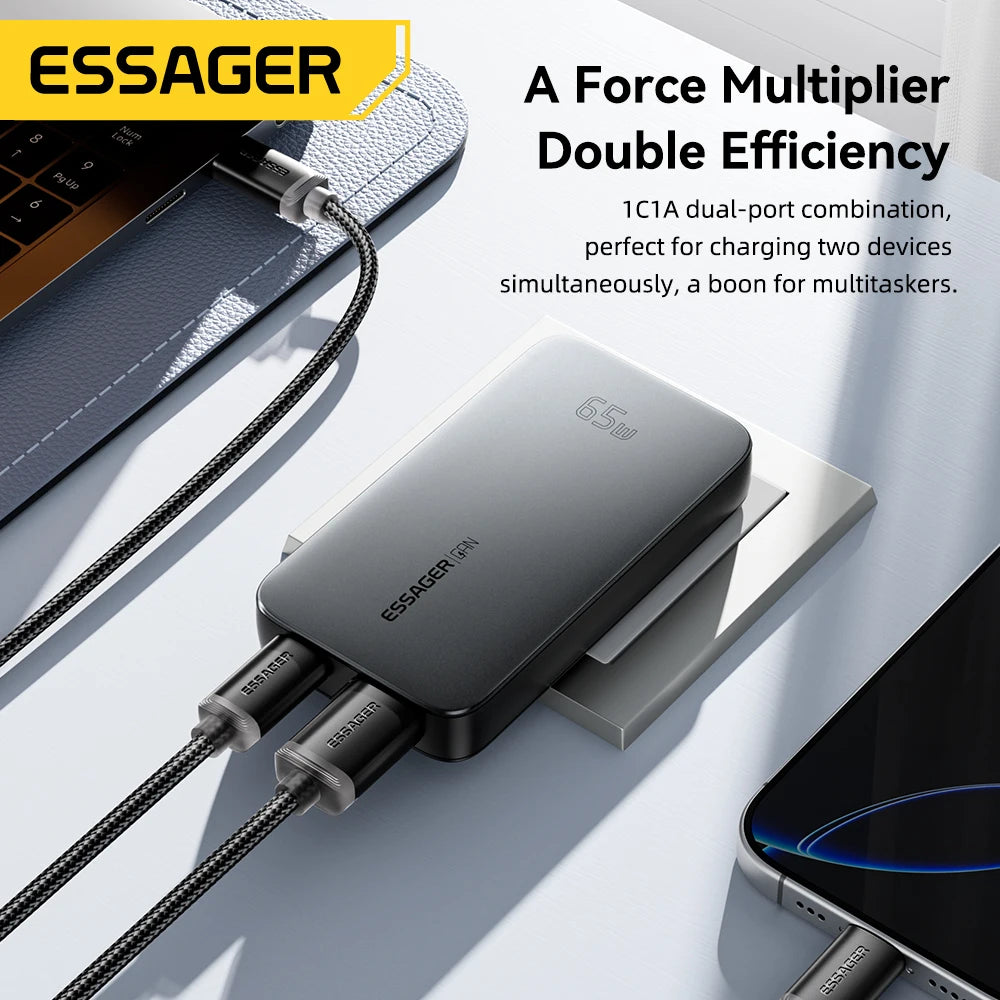 65W Ultra-Thin GaN Fast Travel Charger - PD 3.0 Dual-Port Wall Adapter