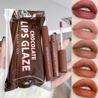 5-Piece Chocolate Matte Lip Glaze Set - Long-Lasting Waterproof Lip Tint