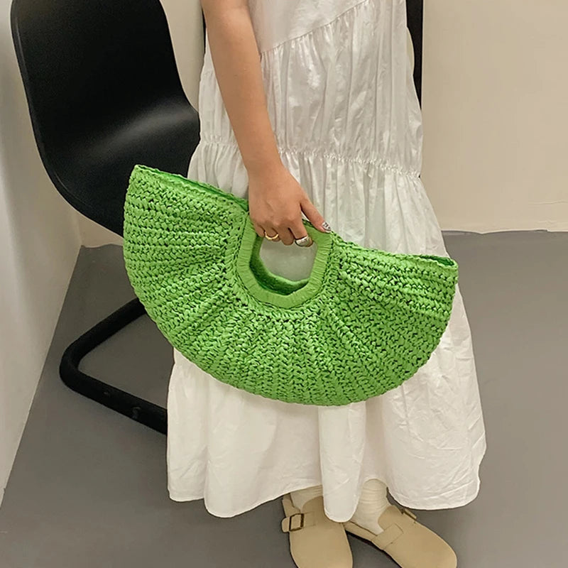Luxury Half-Moon Straw Tote