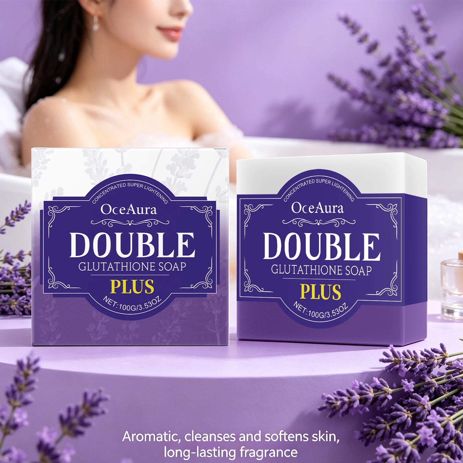 Lavender Double Glutathione Whitening Soap Bar for Deep Cleansing & Skin Brightening - 4