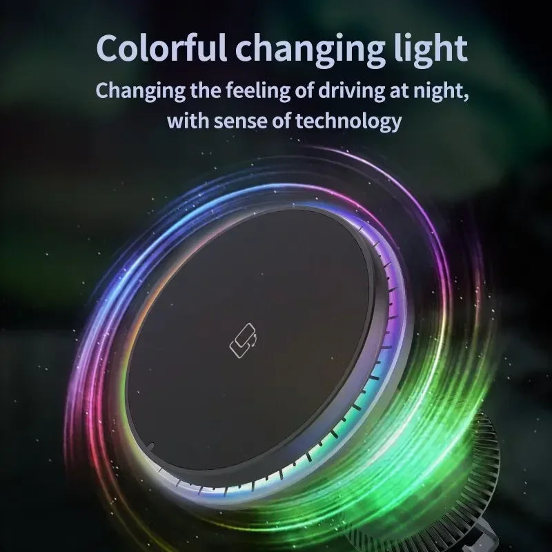 Magnetic Wireless Car Charger for iPhone 15/14/13/12 with RGB LED Light