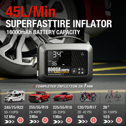 8000A Portable Car Jump Starter with Built-in Tire Air Compressor