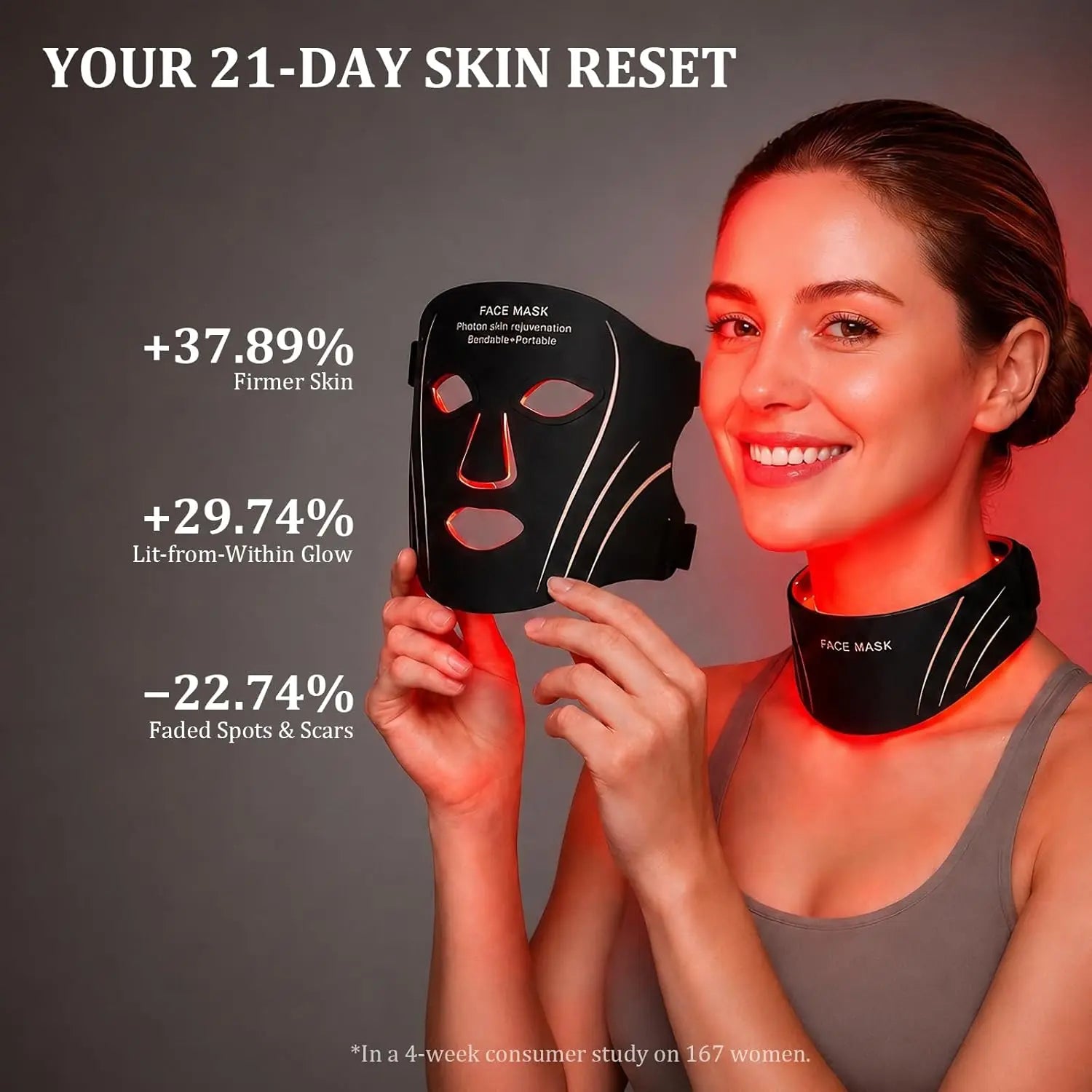 7-Color LED Light Therapy Face and Neck Mask for Skin Rejuvenation - 10