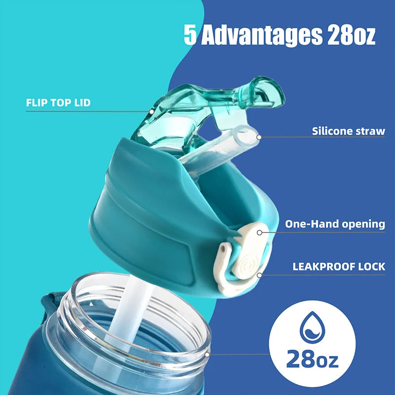 Motivational 750ml Sports Water Bottle with Time Marker & Leak-Proof Straw - 17