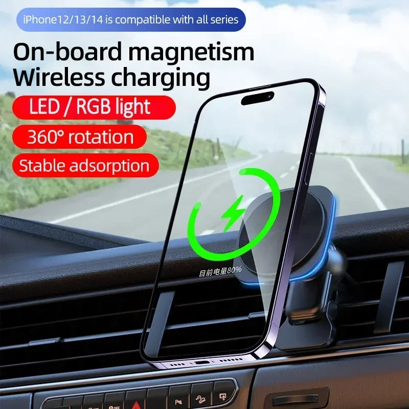 Magnetic Wireless Car Charger & Phone Mount - 15W Fast Charging Station - 2