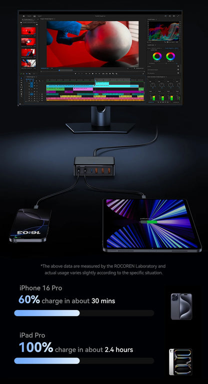 100W GaN 6-Port Desktop Fast Charging Station - Universal USB-C Power Hub