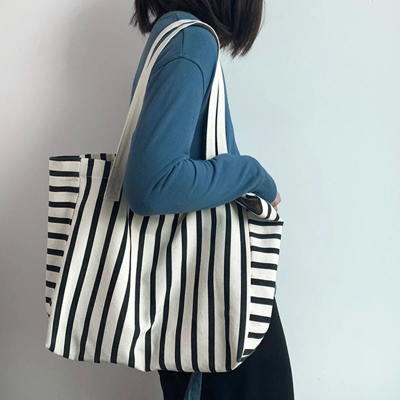 Luxury Striped Canvas Beach Tote