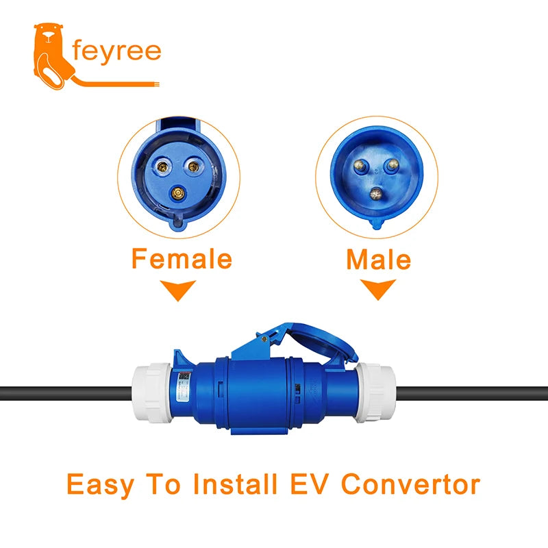 32A EV Charging Adapter 7KW CEE Female 3-Pin Portable Connector