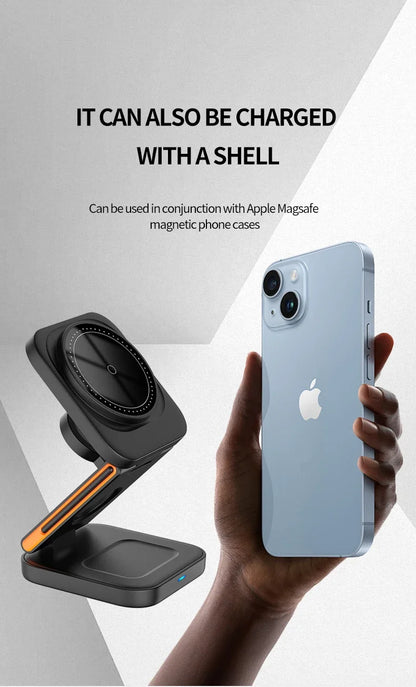 3-in-1 Foldable Magnetic Wireless Charging Station for iPhone & Apple Watch