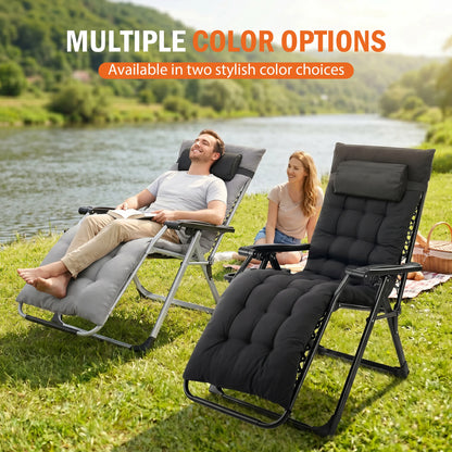 Zero Gravity Reclining Camping Chair with Cup Holder & Removable Cushion