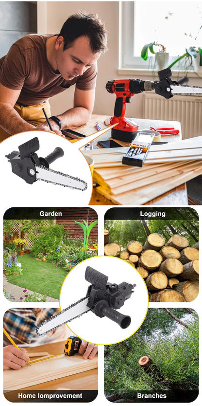 6-Inch Electric Drill to Chainsaw Adapter - Portable Mini Saw Attachment for Woodworking