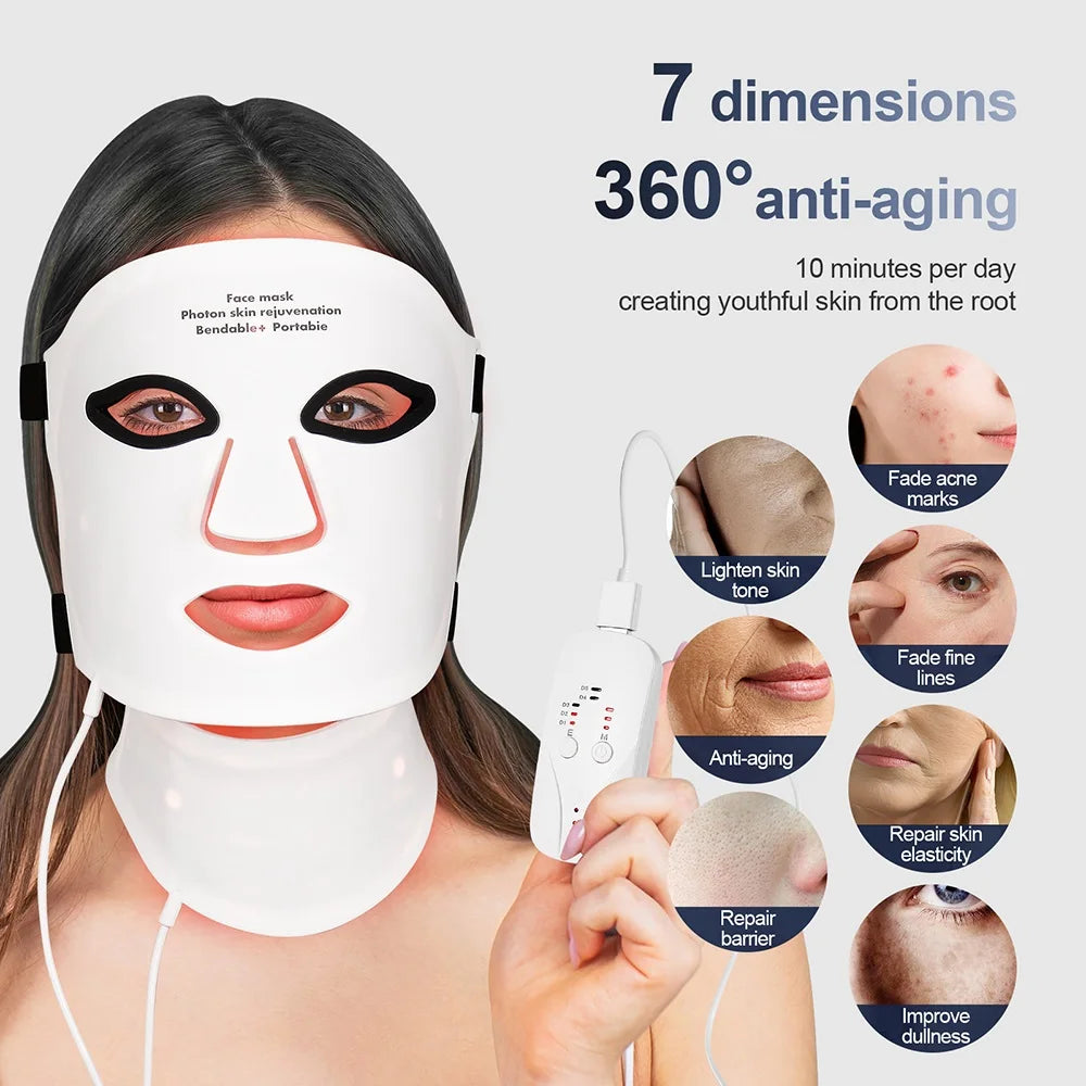 Wireless 7-Color LED Light Therapy Silicone Face & Neck Mask