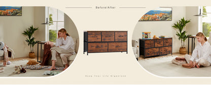 5-Drawer Fabric Dresser Storage Tower with Sturdy Steel Frame
