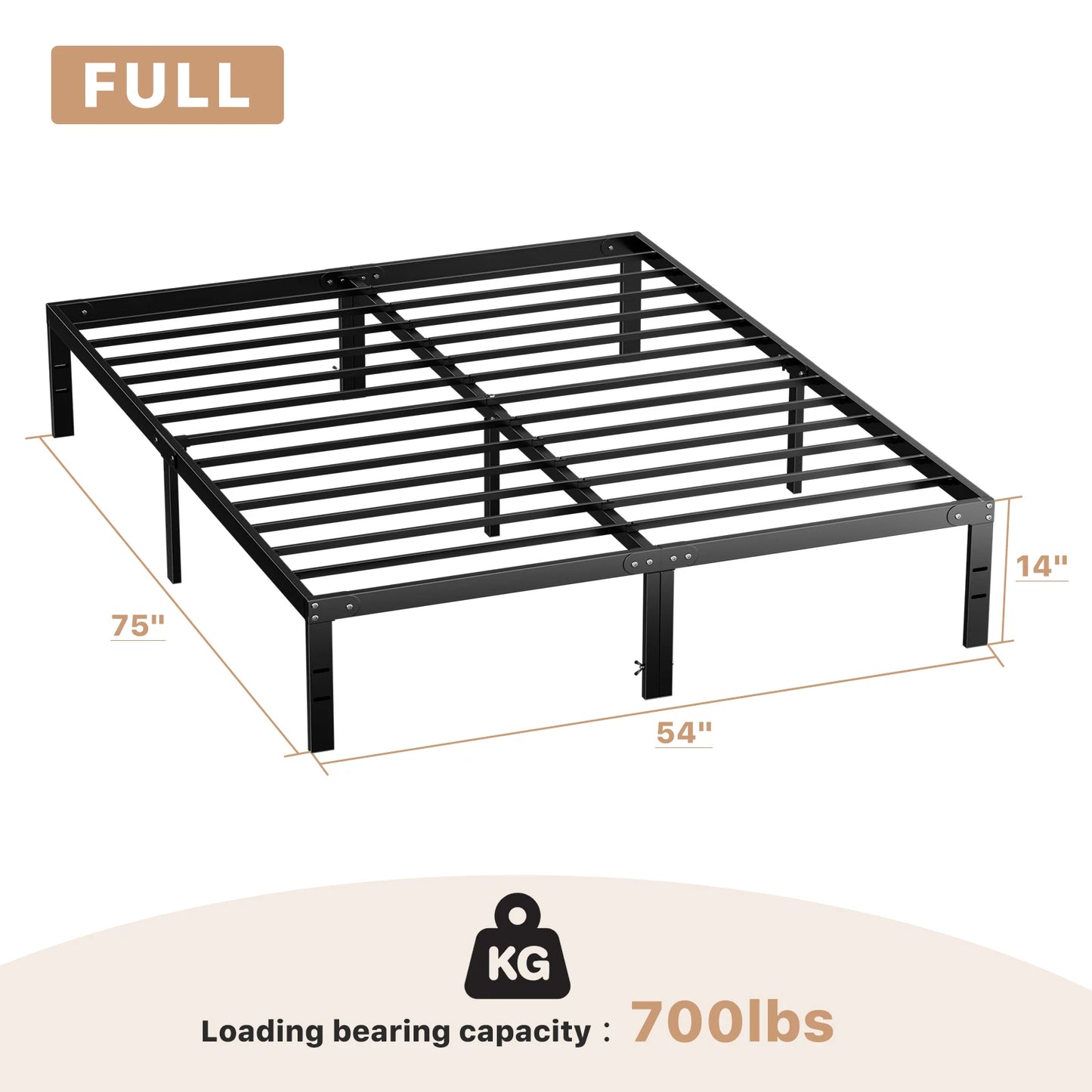 Heavy-Duty Metal Platform Bed Frame - Sturdy Steel Slat Support