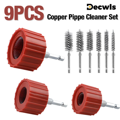 Copper Pipe Cleaner Set for Drill - 1/2 3/4 1 Inch Tube Cleaning Brush & Wire Bore Brushes
