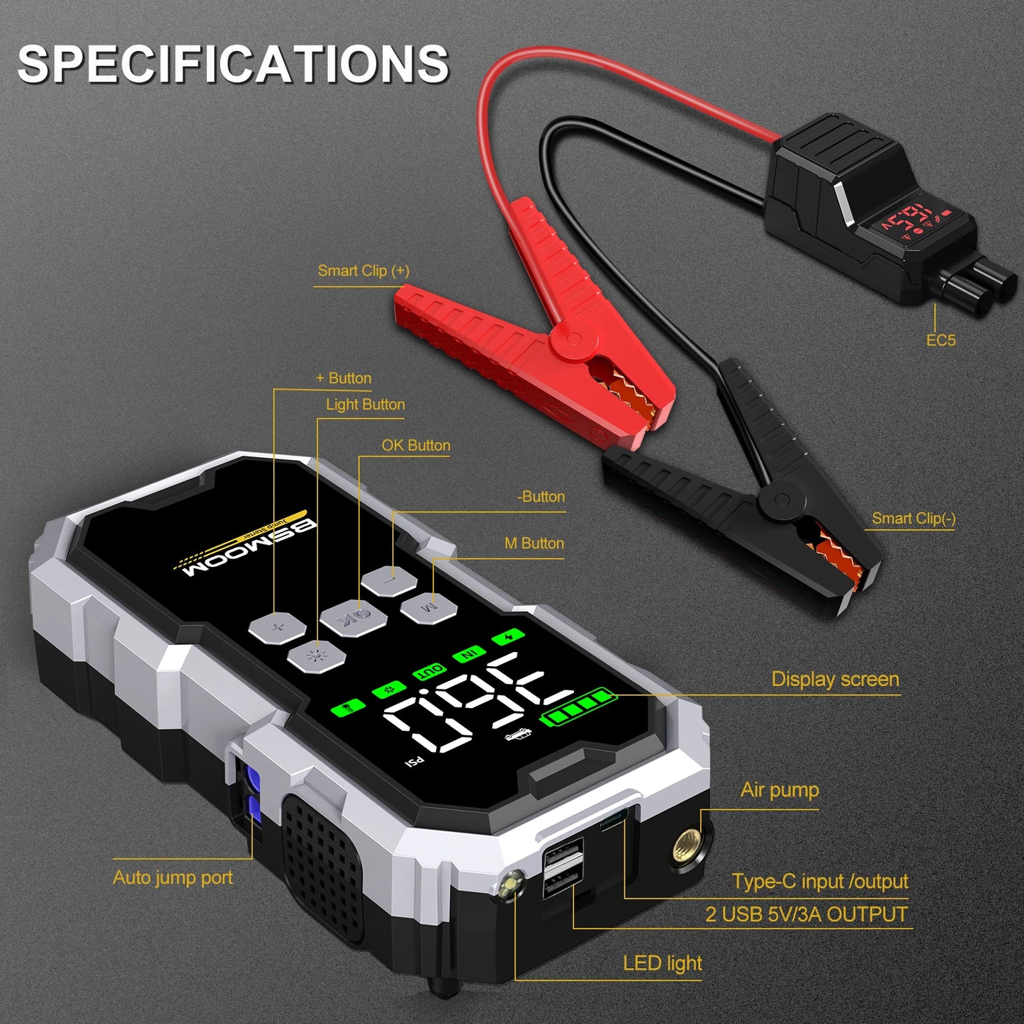 7000A Portable Car Jump Starter with 150PSI Air Compressor & Power Bank