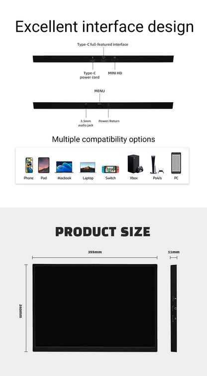 16" Portable Gaming Monitor, 165Hz 1200P IPS Display for Laptop & Console