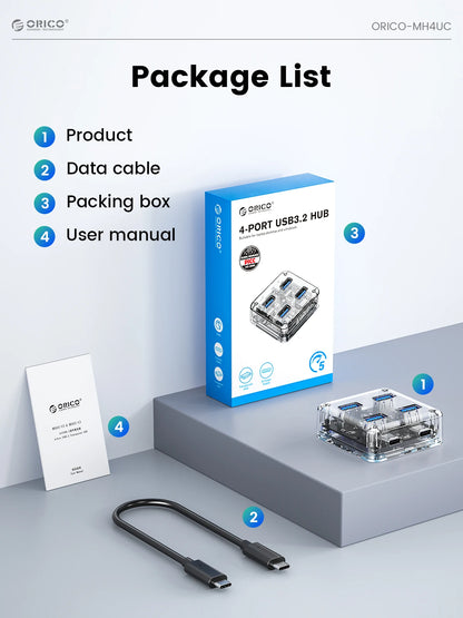ORICO 4-Port USB-C Hub - High-Speed 5Gbps Data Transfer & Power Supply