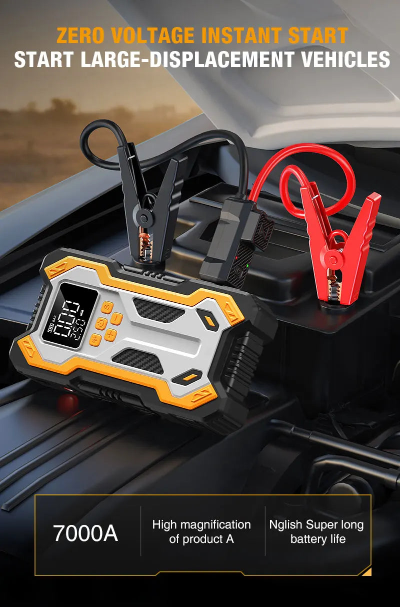 7000A Portable Car Jump Starter & 160PSI Tire Inflator for Emergency