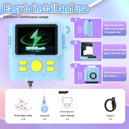 Instant Print Kids Camera with Digital Video Recording & Photo Printing