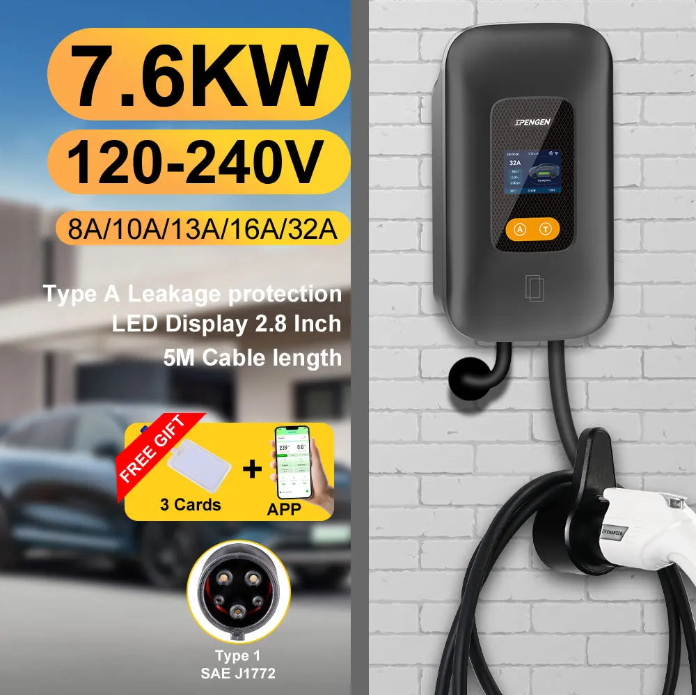 Type 1 EV Charging Station Wallbox – 7.6kW to 12kW Fast Home Charger