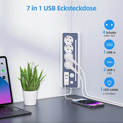 7-in-1 Wall Mount Power Strip with USB-C Fast Charging & LED Night Light