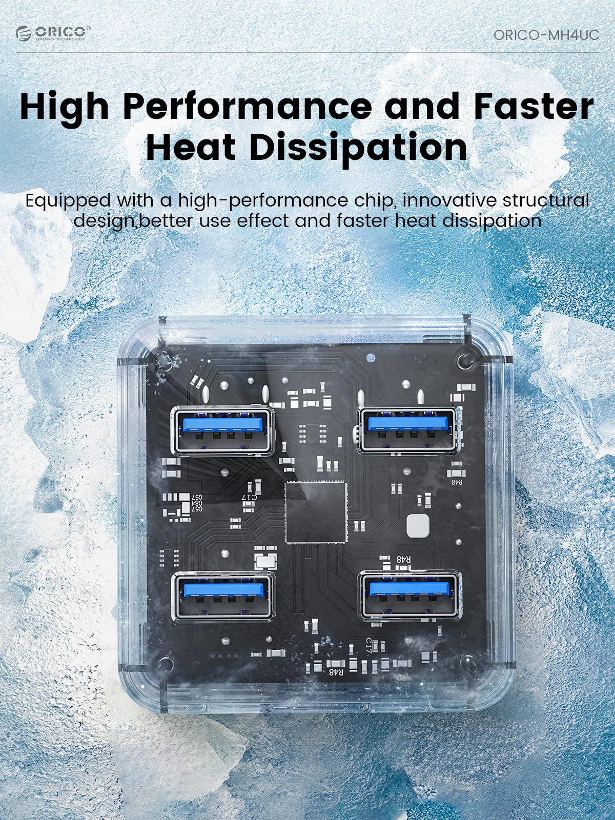 ORICO 4-Port USB-C Hub - High-Speed 5Gbps Data Transfer & Power Supply