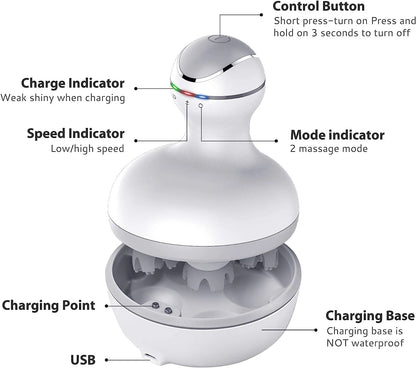 Electric Scalp Massager - Waterproof Handheld Head Scratcher for Stress Relief