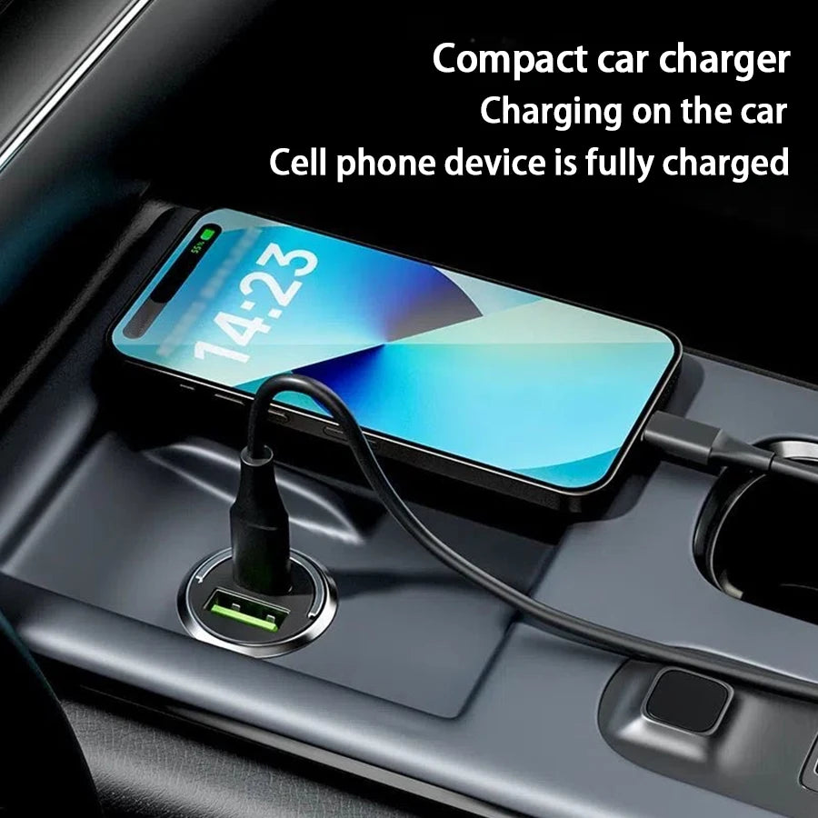 Hidden Mini Fast Car Charger - Dual USB & Type-C Adapter for All Phones - 9