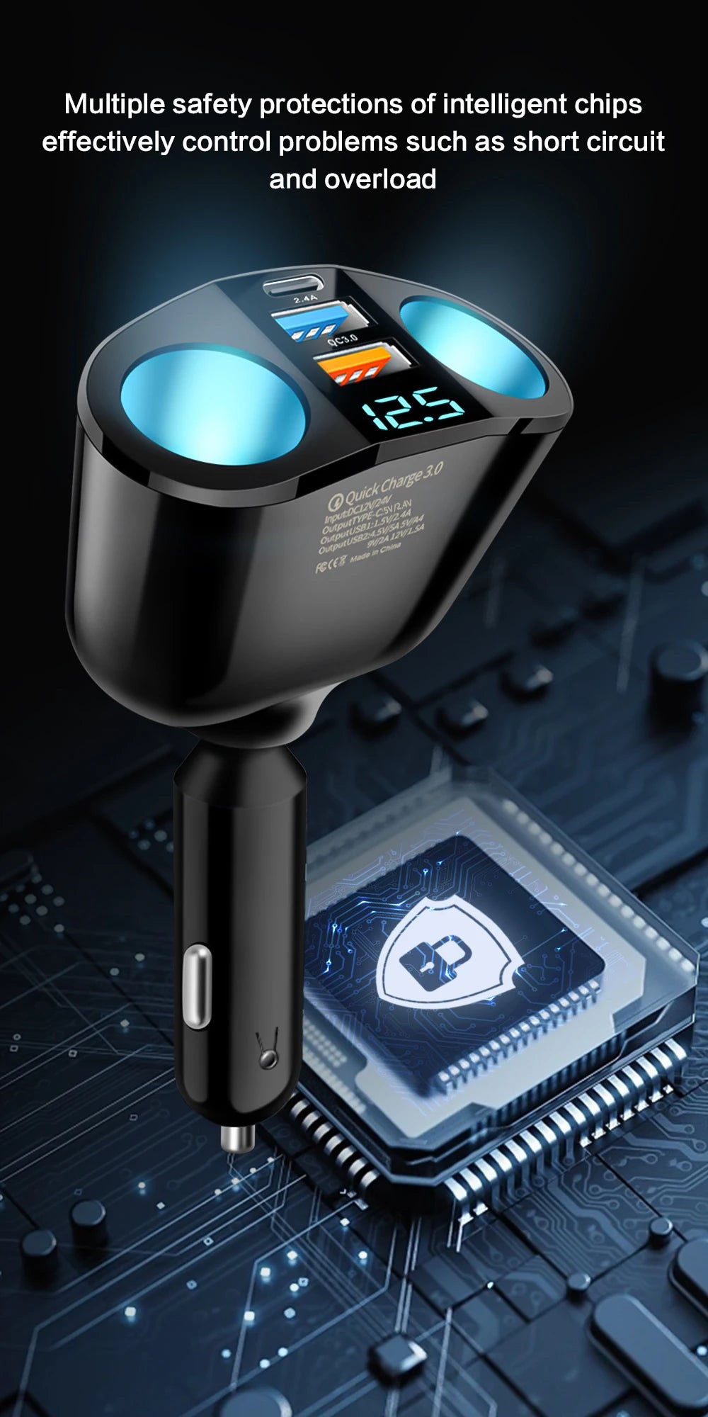 Dual-Port Fast Car Charger Adapter with Real-Time Digital Display - 13