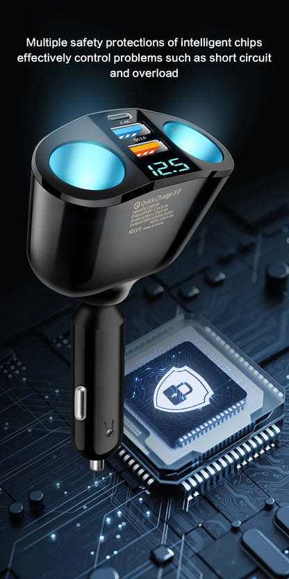 Dual-Port Fast Car Charger Adapter with Real-Time Digital Display