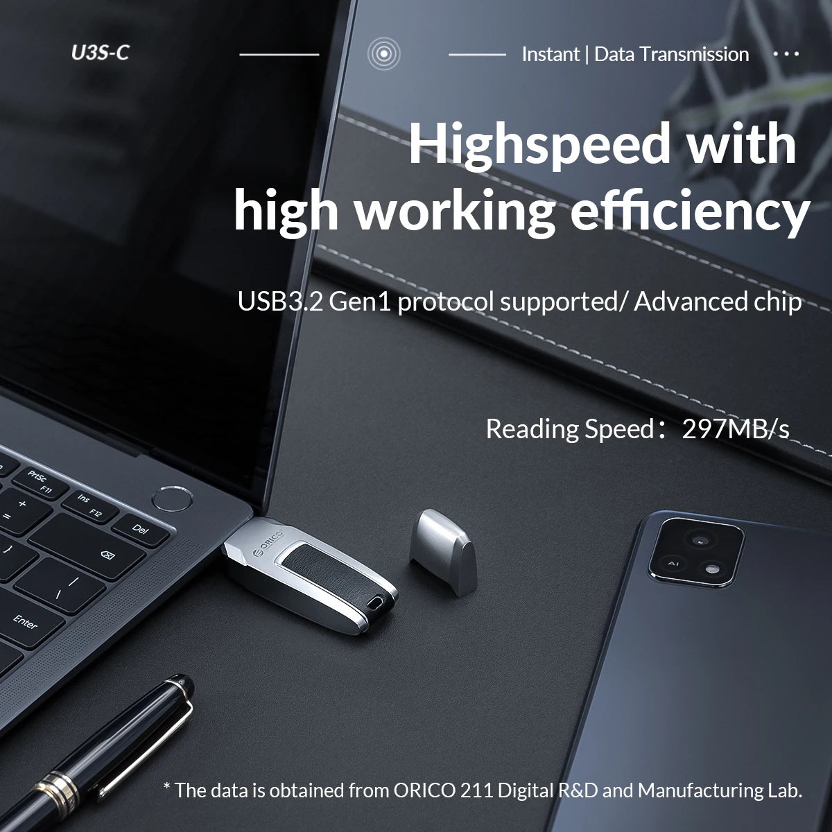 ORICO High-Speed Metal & Leather USB 3.2 Flash Drive - Portable Storage - 9