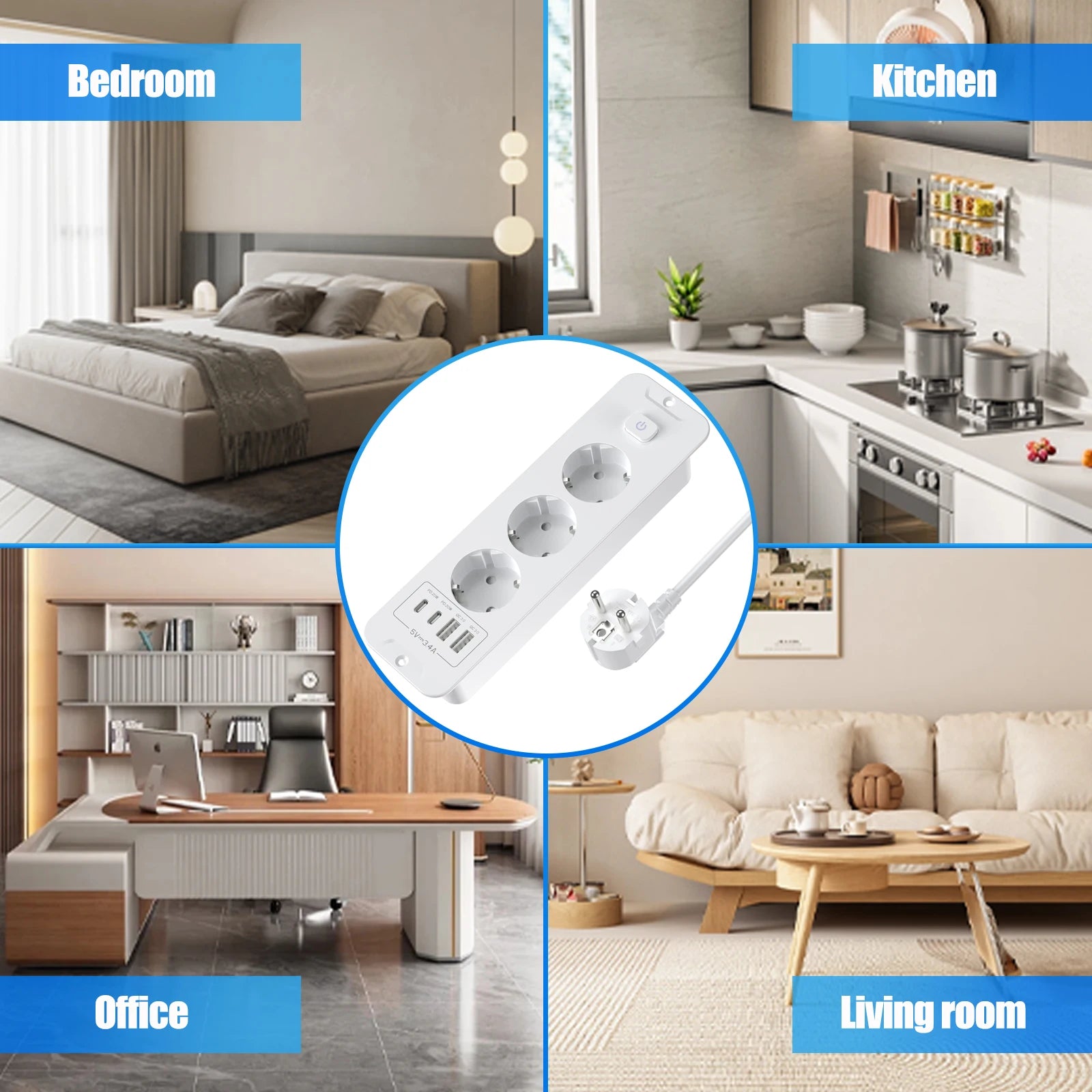 7-in-1 Ultra-Thin Desktop Power Strip with 20W USB-C Fast Charging - 6